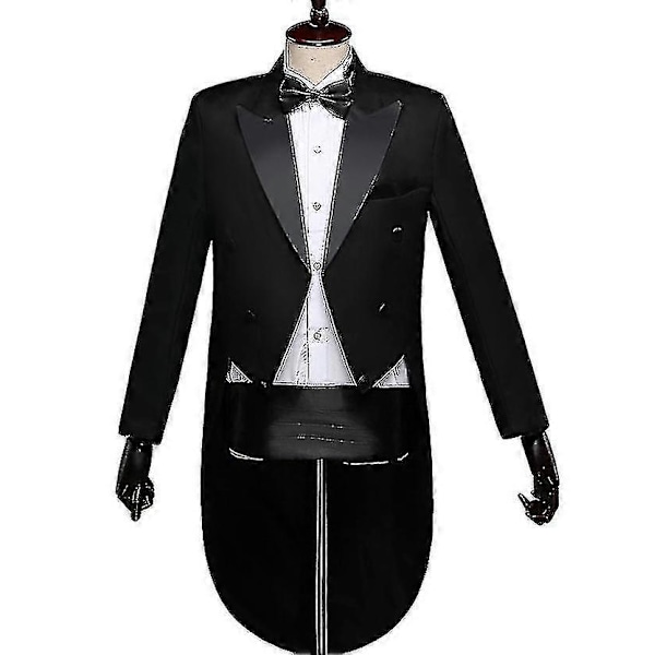 Herre Kjolefrakk Smoking Dressbukse Sett, Herre Smoking Dressbukse Dress Med Sløyfe BLACK XL