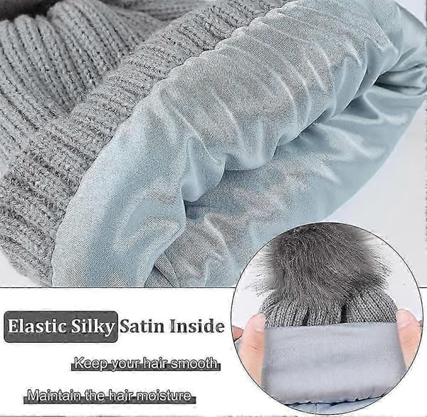 4-delars set med dammössor med satin-foder, stickade pompom-mössor och pekskärmshandskar
