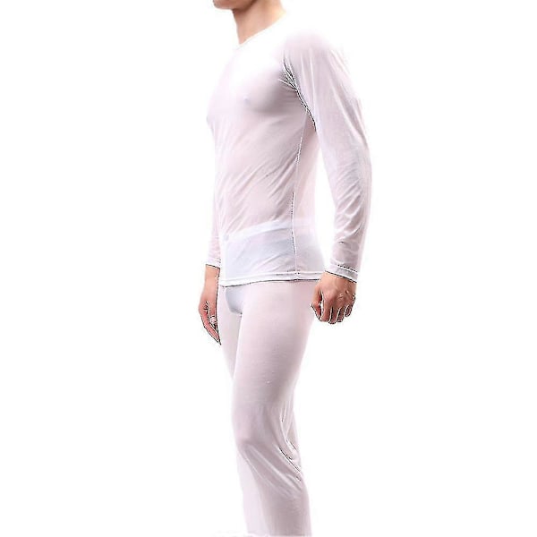 Herr Mesh Genomskinlig Pyjamas Set Sexig Topp + Byxor Underkläder Erotiska Nattkläder White M