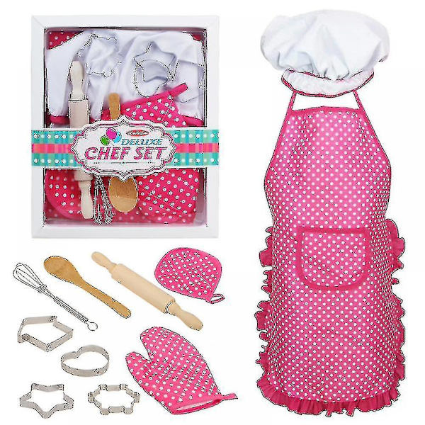 Rask Levering Kokkekostyme Sett For Barn Morsomt Matlagingsspill For Barn Jenter Bake Sett -11-deler Rosa