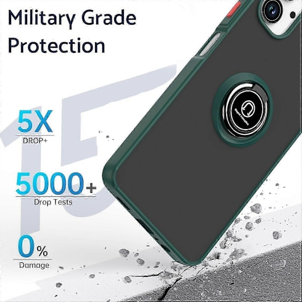 Samsung Galaxy A06 -puhelimen kuori, jossa sormuspidike ja jalusta, TPU+akryylipuhelinkotelo - Musta Dark green Galaxy A06