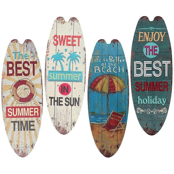 4 st Väggmonterad Surfbräda Skylt Dekor Strandtema Väggskyltar Väggdekorationer