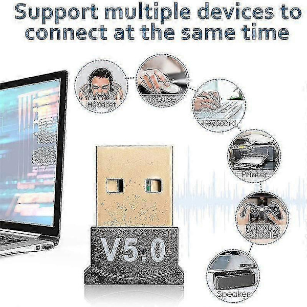 Kompatibel med USB Bluetooth 5.0 Adapter til PC Win10/8.1/8/7/Bluetooth Dongle