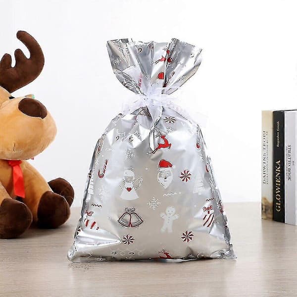 10 st julpåsar återanvändbara stora julklappspåsar dragsko presentpåse White 29*43cm