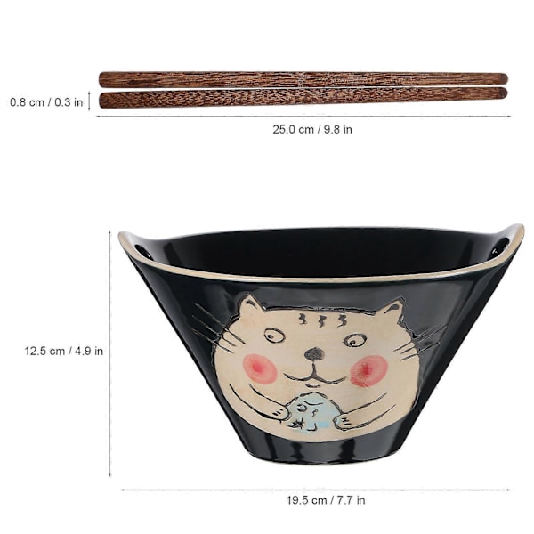 Nuudelikulho lusikalla ja syömäpuikoilla, 800 ml, suuri keittokulho, posliininen japanilainen ramen-kulhosetti kotiin