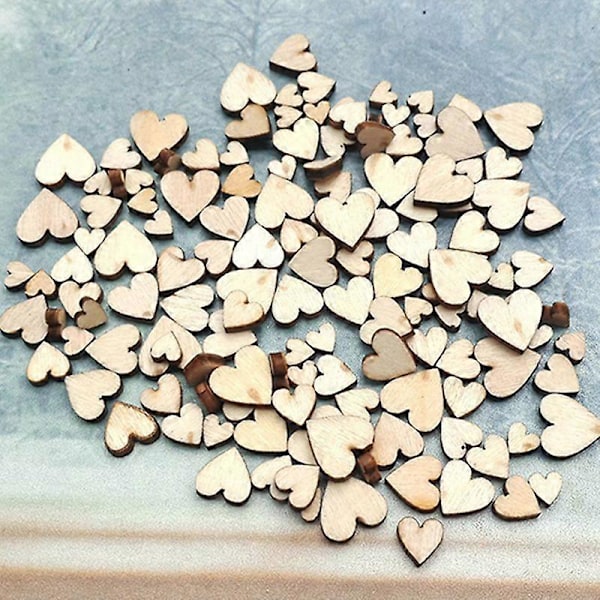 100 st 4 Storlekar Blandat Trä Trähjärta Bröllopsbordsdekoration DIY Hantverk