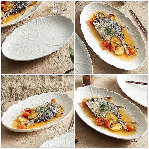 Serveringsfat Fisk Ångad Tallrik Keramisk Mattallrik Fisk Ångfat Keramisk Middagstallrik