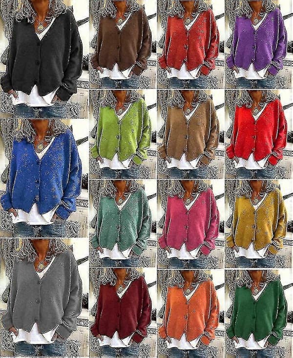 Damtröja Stickad Casual V-ringad Enfärgad Kofta Purple S