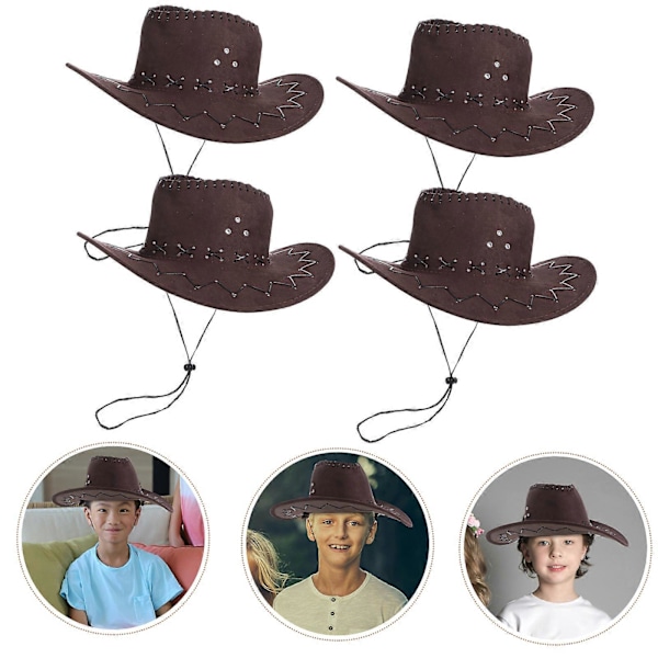 4 stk. Kostymehatt for barn, dekorativ cowboyhatt, cowgirlhatt, westernhatt, partyhatt, rekvisitt