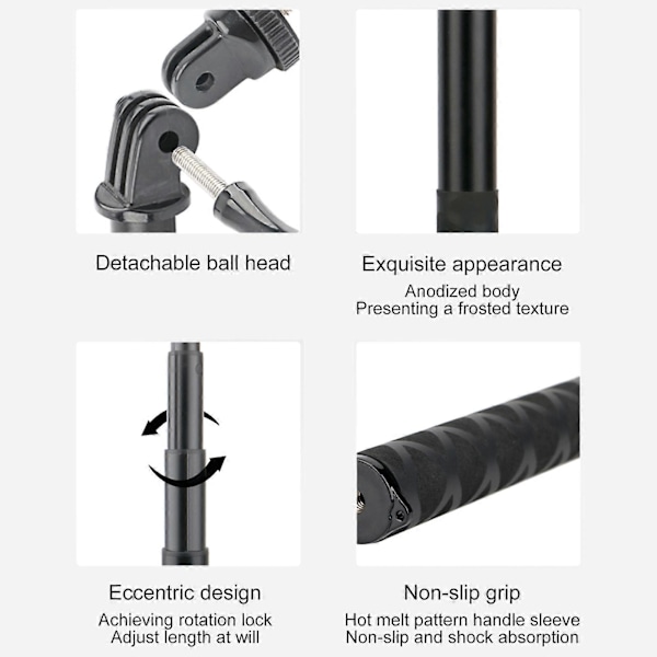 3 Meter Uttrekkbar Selfie Stick Monopod Stang 1/4in Gjenge Kompatibel for Xiaomi Yi for Instax X3 for Insta 360 for ACT Serien for SJCAM Action Camera