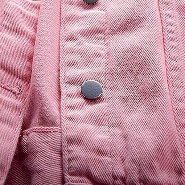 Dam Vår Och Höst Jackor Varm Enfärgad Långärmad Jeansjacka Ytterkläder Pink M