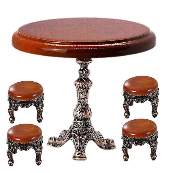 1 Sett Miniatyr Tre Rundt Bord Dukkehus Sidebord Krakker Dukkehus Dekor Tilbehør