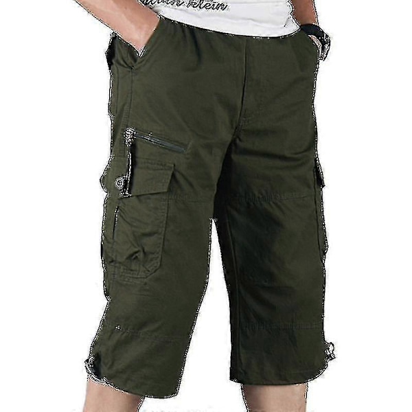 Miesten 3/4 pitkät joustavat shortsit vyötäröllä Cargo Combat kolmeneljänneshousut XL Army Green
