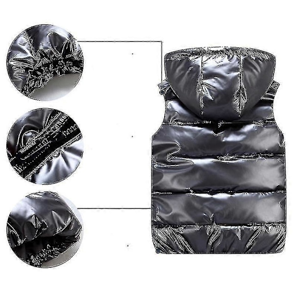 Unisex Kiiltävä Pehmustettu Liivi Hupulla Pystykauluksella Miehille ja Naisille Silver XXL