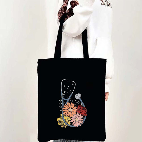 Medicin Sundhed Hjerte Hjerne Læge Sygeplejerske Medicinsk Kors Blomster Stetoskop Mænd Kvinder Skuldertaske Lærredstasker Shopping Håndtasker style 9