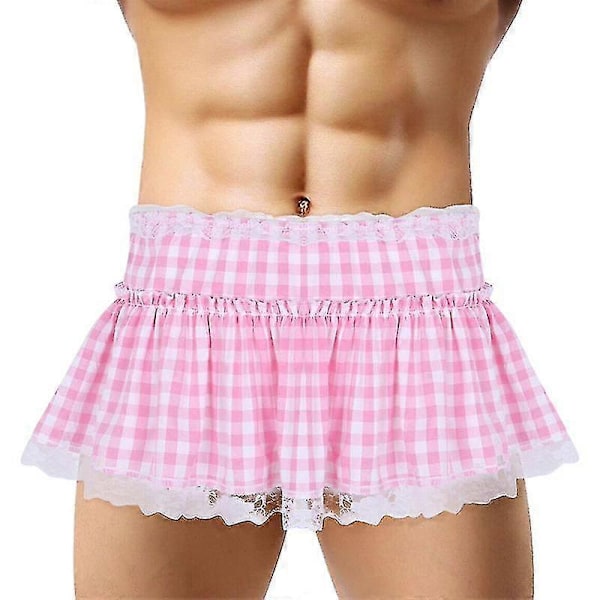 Naisten Miesten Röyhelöinen Pitsireunainen Ruudullinen Pliseerattu Lyhyt Hame Gingham A-linjainen Minihame Kr PINK L