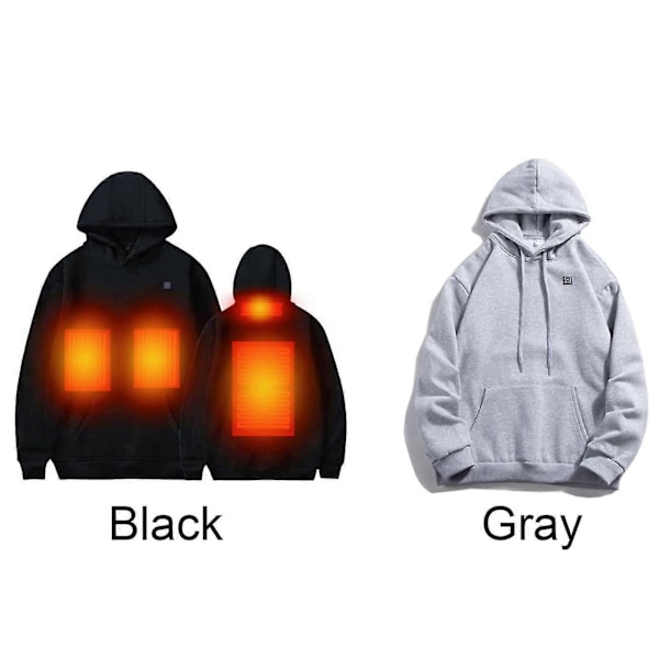 Uppvärmd Hoodie Tröja Varm Herr och Dam USB Uppvärmda Kläder Batteri Ingår Gray XL