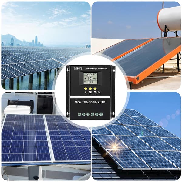 Solar Laderkontroller Solcellebatteri Intelligent Regulator 12V/24/V36V/48V Solcellepanel Kontroller 100A