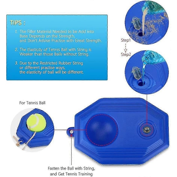 Tennis-trener Tennis Baseboard med tau og 1 treningsball, Tennis Rebound Player for nybegynnere