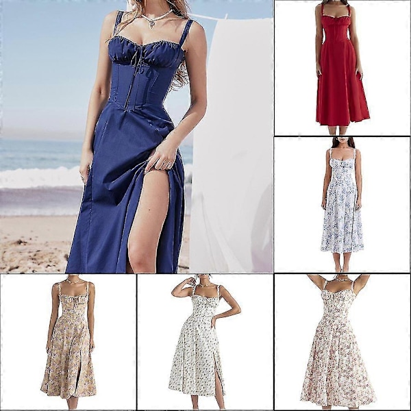 Modetryk Bustier Sommerkjole Snøre Blonde Ærmeløs Kjole Til Kvinder Red S