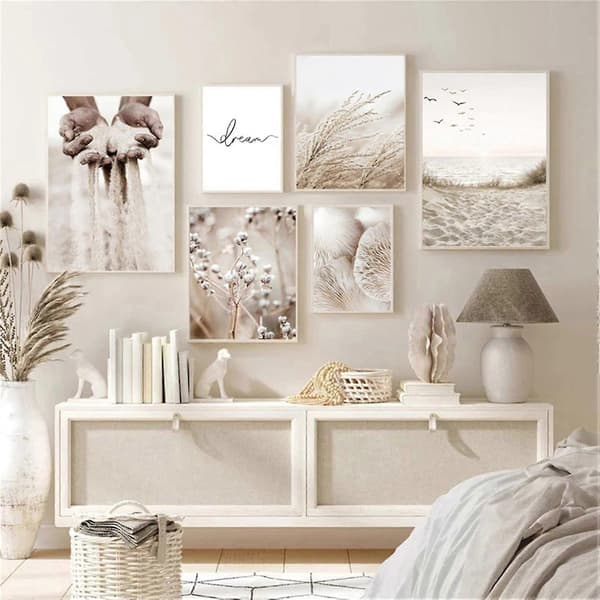 3 st Affischset Bilder Boho Strand Pampasgräs Konst Affisch Utan Ram Tryckta Bilder