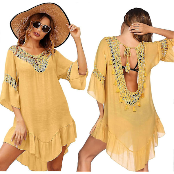 Badedragt Cover Up Dame Badedragt Kjole Plus Size Sexet Bikini Strand Tunika Top Sommer A c yellow M