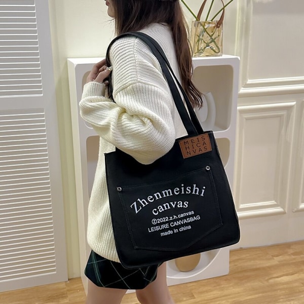 Dame Mode Canvas Skuldertasker Let Pendling Shopper Dame Håndtaske Rejse Alsidig Stor Kapacitet Kvinde Casual Tote Taske Blue