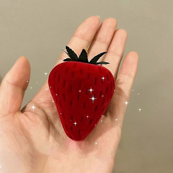 Ringask Söt Multifunktionell Dammtät Mini Jordgubbsformad Flockad Ringbehållare Presentask för Alla Hjärtans Dag