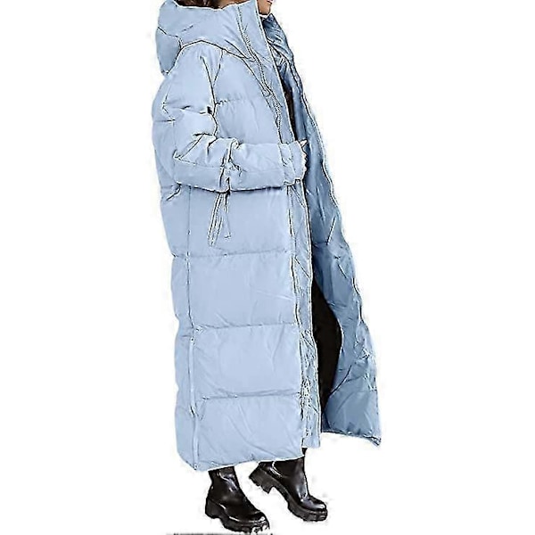 Naisten pitkä tikattu takki, hupullinen pitkähihainen puffer-takki s202412121443 Blue S
