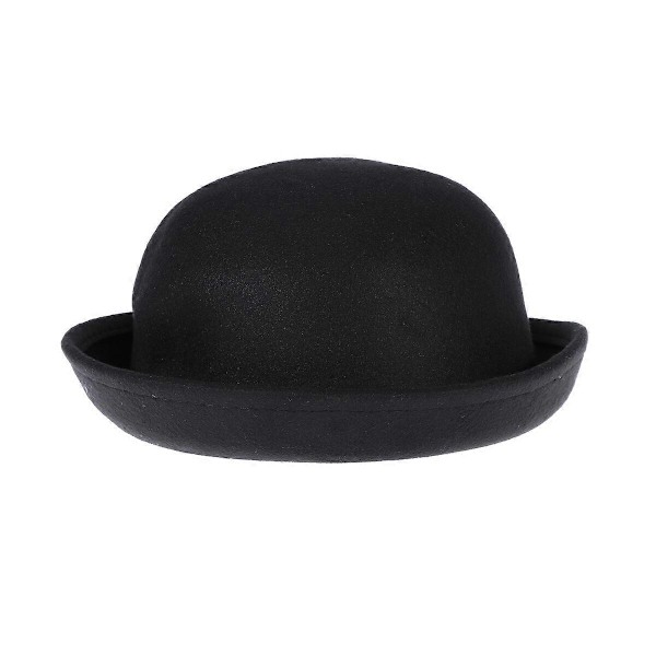 Naisten tyttöjen ylösrullattava lieri, villakupumallinen hattu, bowler-hattu (musta)