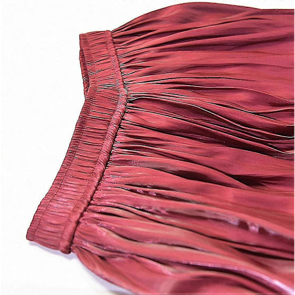 Kvinner Silky Glans Elastisk Midje Pliseert Akkordeon Midi Lange Skjørt S-2xl Style1 M