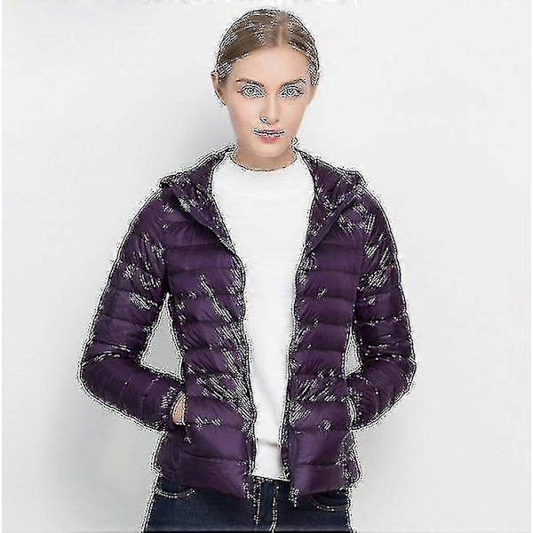 Dame Ultralet Dunjakke Hvide Andedun Hættejakker Langærmet Varm Slim Frakke Parka -bp Navy blue l