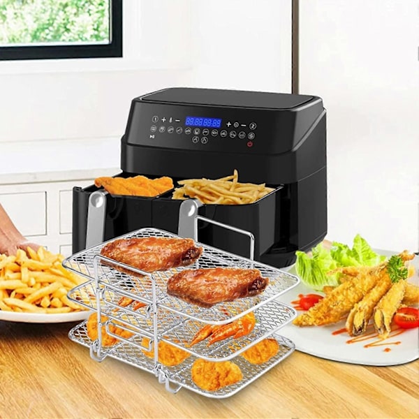 Airfryer-ställ 3 Lager Stapelbara Torkställ Rostfritt Stål Grillbricka Airfryer-tillbehör för Bakning och Rostning