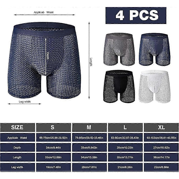 Mesh Boxerkalsonger för Män, 4-pack Sömlösa Sportkalsonger Underkläder Is-Silke Kalsonger Gåva