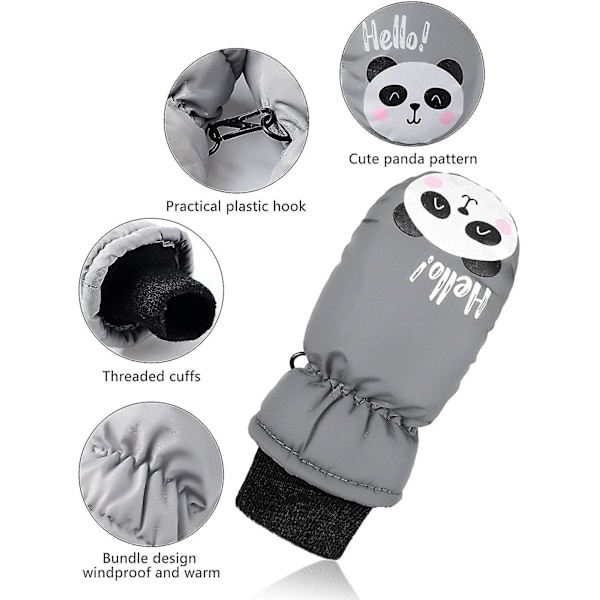 1 Par Vinterhandskar för Barn Utomhus Småbarn Barn Baby Pojkar Flickor Skidhandskar Vattentäta Sport Snövantar Gray