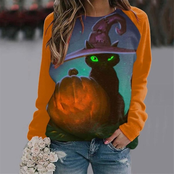 Kvinnor Halloween sweatshirts Pumpa Face Dans Skelettskjorta Långärmad tröja Rolig grafisk tröja style 12 S