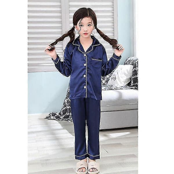 Barn Flickor Siden Satin Pyjamas Barn Höst Sovkläder Set Nattkläder Zszjb53 blue 12(8-9y)