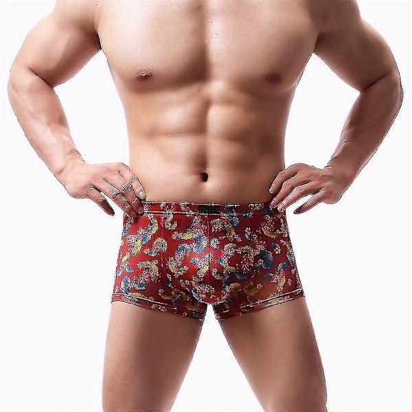 Herr Blommig Sexig Boxer Kalsonger Underkläder Stretch Trosor Shorts Red S