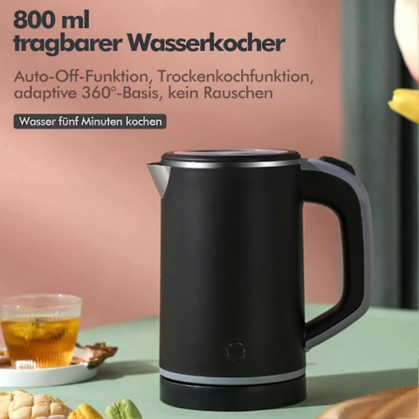 0,8 l Elektrisk Vattenkokare Automatisk Avstängning och Torrkokningsskydd BPA-fri Kompatibel Te och Kaffe-i-i Black Europe Standard