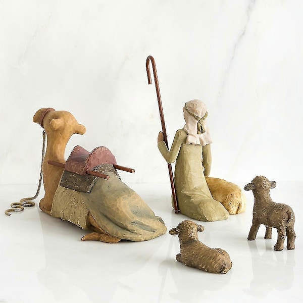 4 stk. Hyrde og Stalddyr Julekrybbe Sæt Figurer Harpiks Skulptur Hjem Dekoration Til Stue