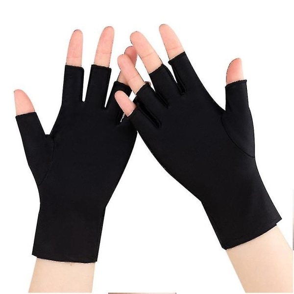 UV-skydd Halvfingerhandskar för Manikyr Gel Nagellampa Körning Sport Black