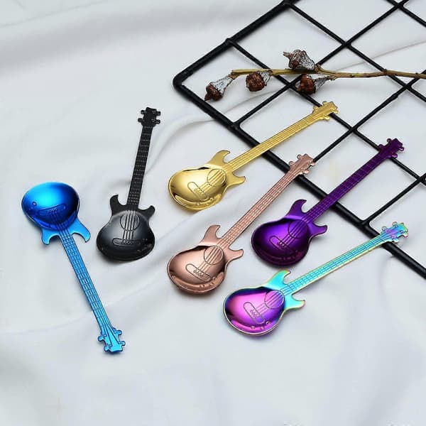 Gitarr Kaffeskedar 6-pack Söta Skedar Rostfritt Stål Teskedar Gitarrformade (flerfärgade)