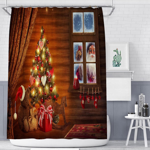 Bästsäljande Juldekorationer Jul Duschdraperi Tryck Polyester Duschdraperi A