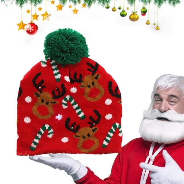 Julhattar Tröja Tomte Älg Stickad Mössa Med LED-ljus Upplyst Tecknat Mönster Julklapp Till Barn Nyårsartiklar Style 11