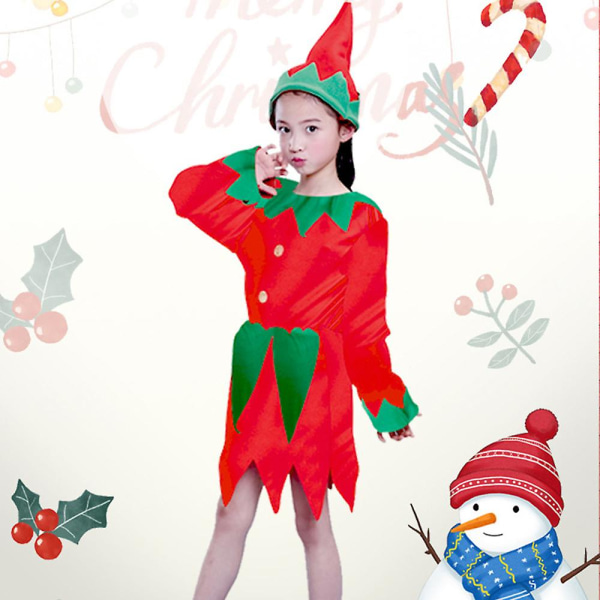 Christmas Santa Elf Cosplay Kostym Fancy Dress Up Xmas Party Performance Outfit För Kvinnor Män Pojkar Flickor Kids Girls 4-6 Years