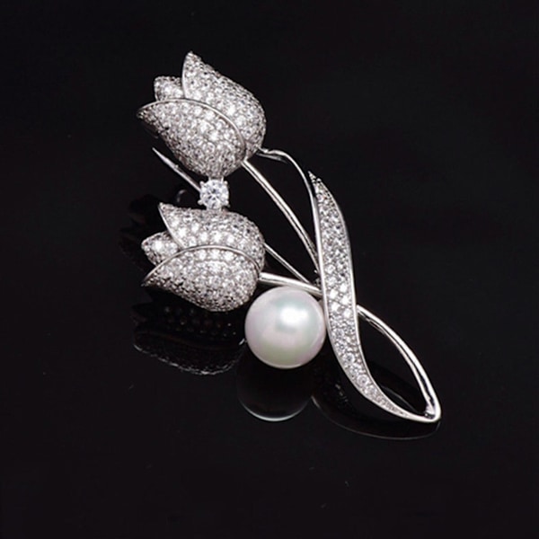 Kvinnobrosch Strass Blomma Brosch Anti- Kostym Brosch Kragstift Smycken Färg: Silver