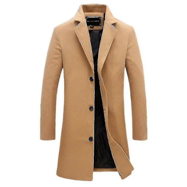 Isokokoisille miehille klassinen villakangastakki lämmin talvitakki yksirivinen pitkä trenssi rento slim fit päällystakki Khaki 5XL