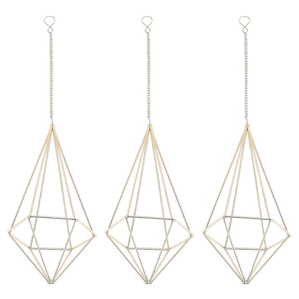 3x Hængende Luftplanteholder Moderne Geometrisk Plantekasse Med Kæde Tillandsia Beholder Himmeli Væg D