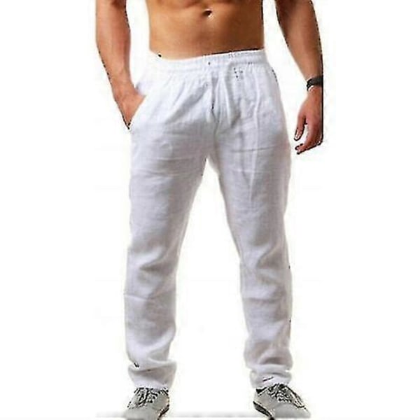 Herr Casual Bomull Linne Lös Harem Byxor Strand Yoga Hippie Byxor White XL