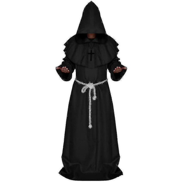 Vuxen munk Hooded Robe Kappa Cape Friar medeltida prästdräkt Black M
